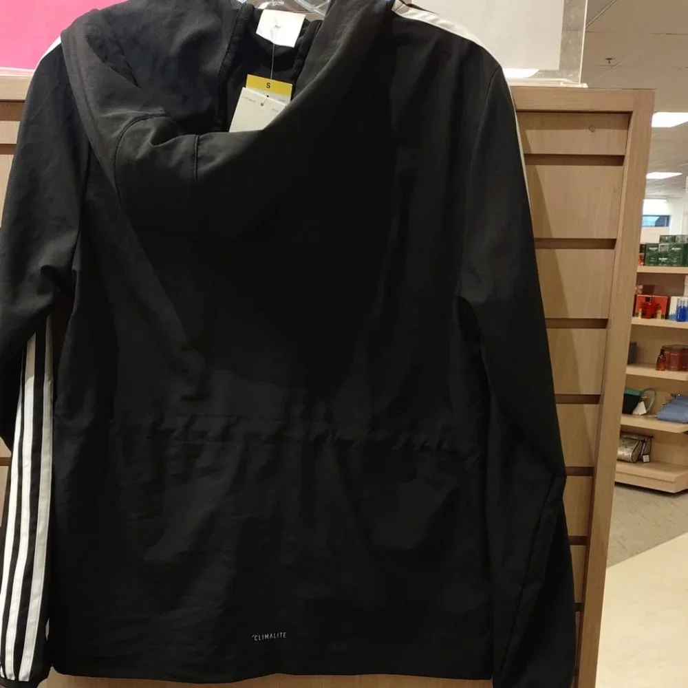 ADIDAS Women Full Zip Hoodie Windbreaker Lightweight Jacket 3 Stripe -Black - Picture 5 of 7